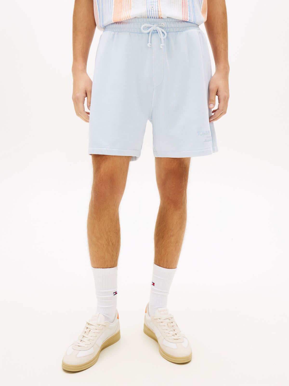 Classic Tonal Logo Embroidery Sweat Shorts — Blue