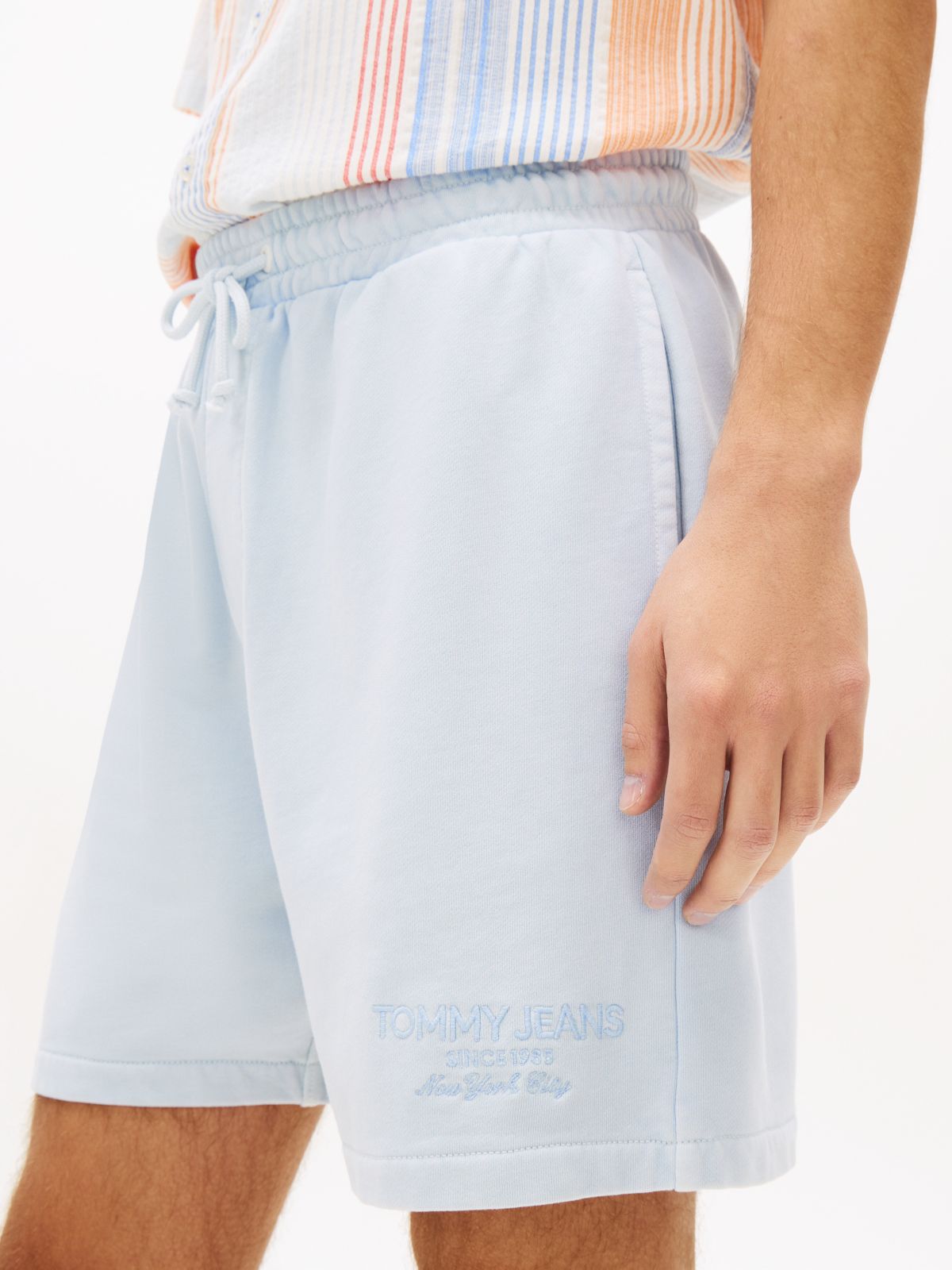 Classic Tonal Logo Embroidery Sweat Shorts — Blue