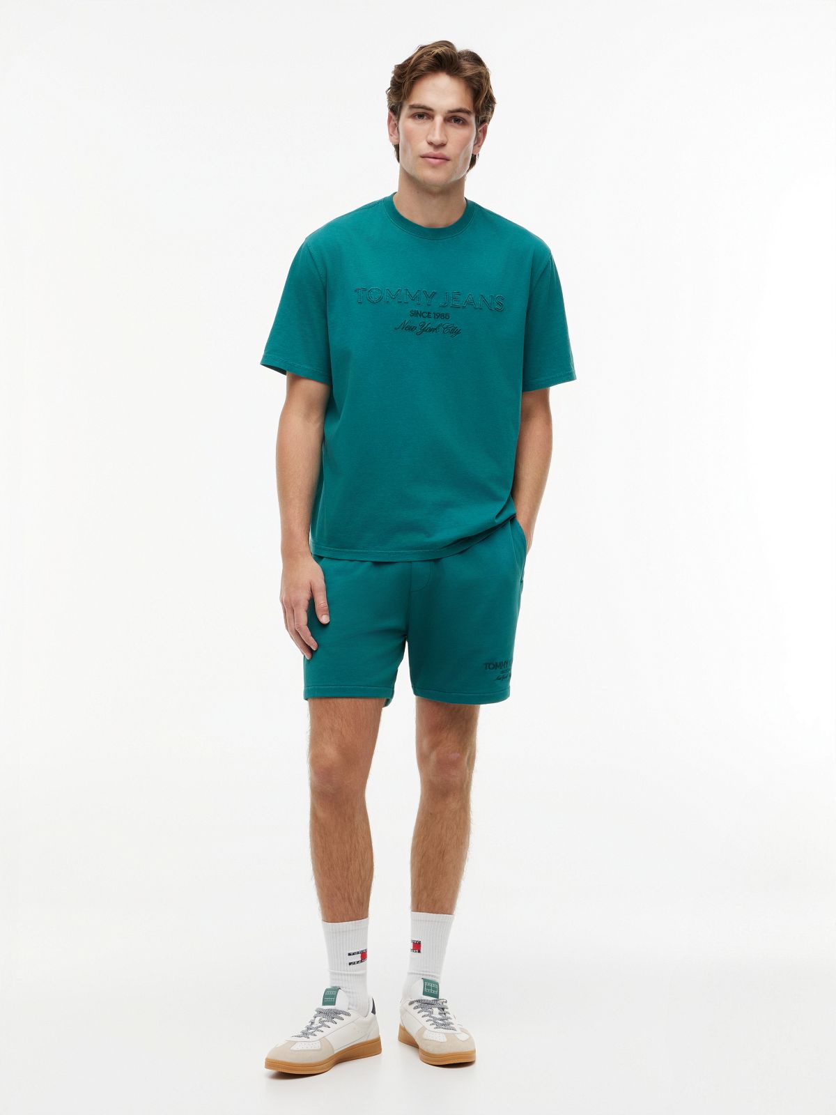 Classic Tonal Logo Embroidery Sweat Shorts — Green