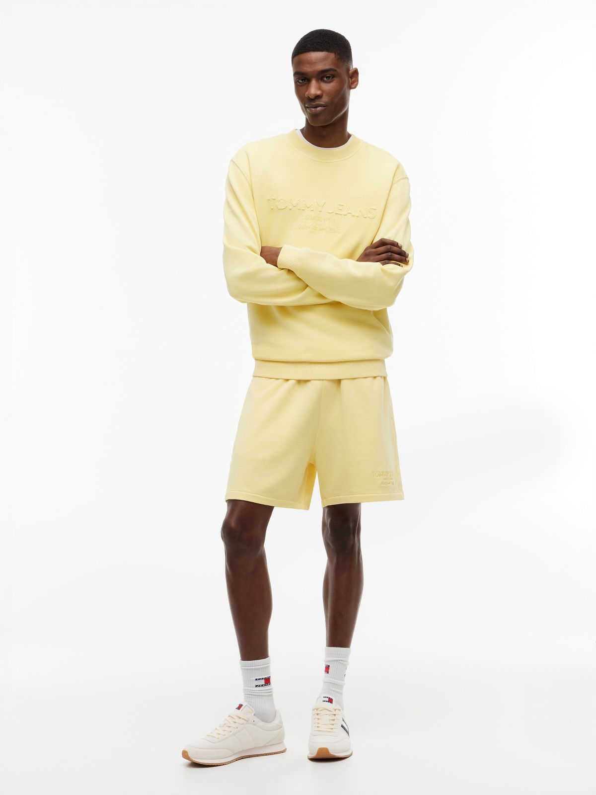 Classic Tonal Logo Embroidery Sweat Shorts — Yellow
