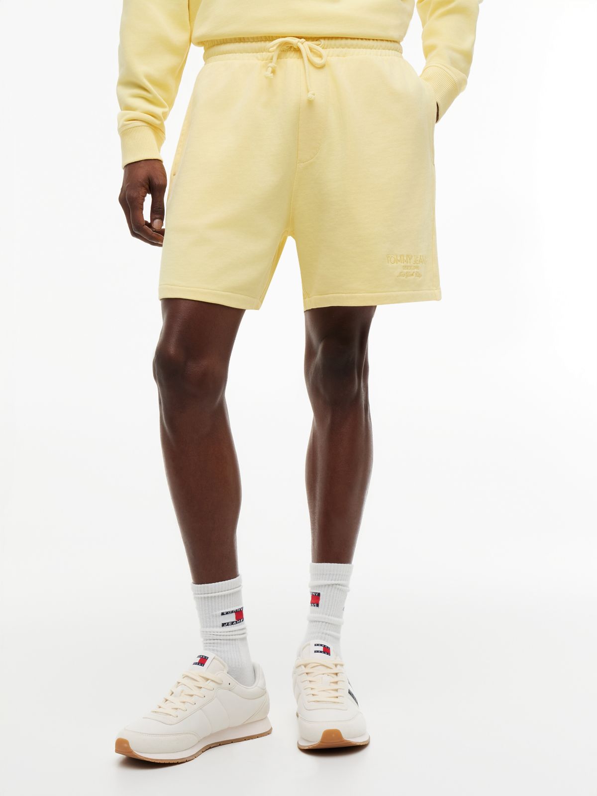 Classic Tonal Logo Embroidery Sweat Shorts — Yellow