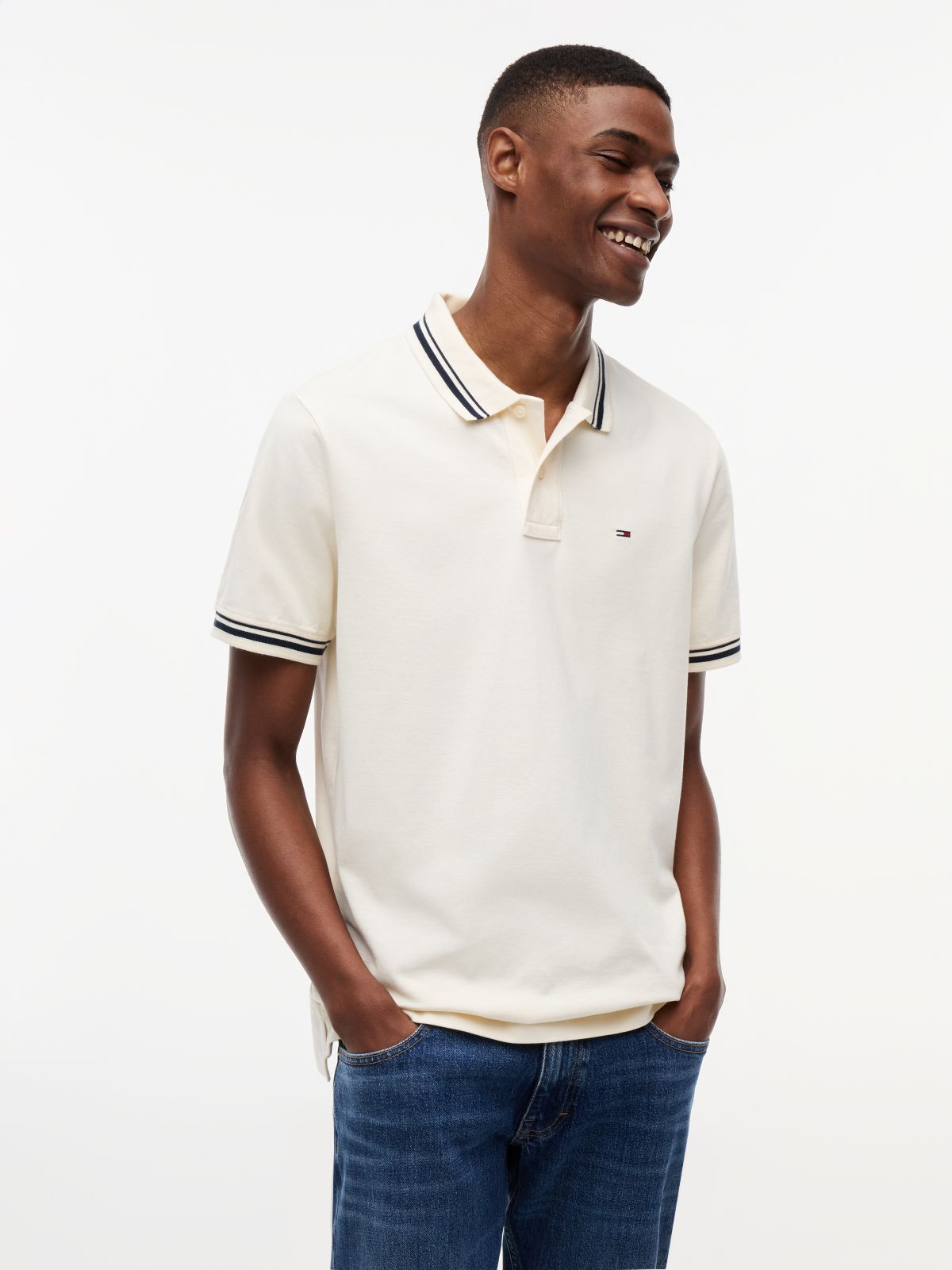 Tommy Flag Regular Fit Tipped Polo Shirt — Beige