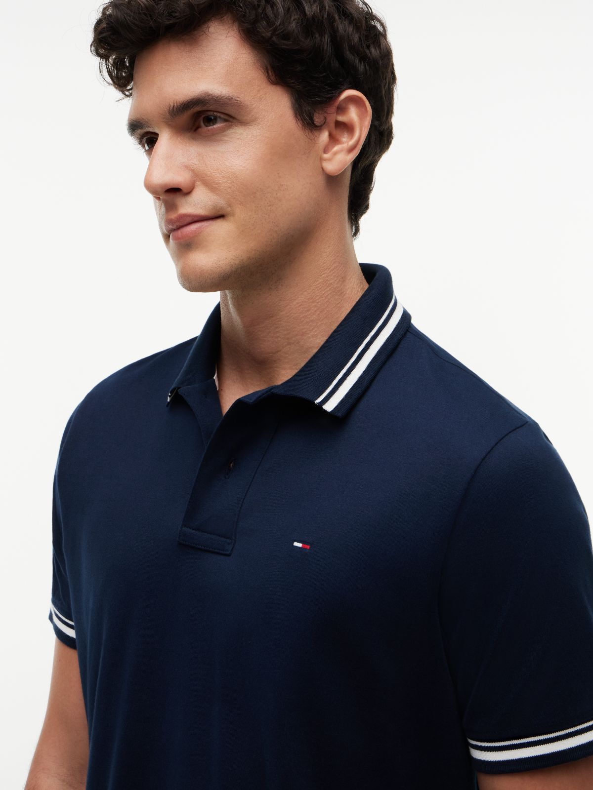 Tommy Flag Regular Fit Tipped Polo Shirt — Blue