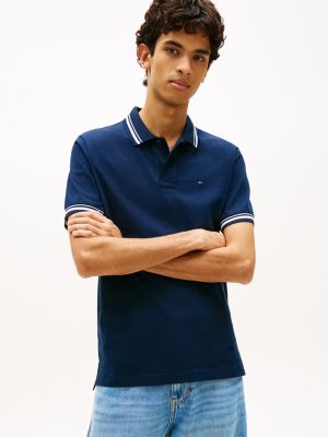 blue tommy flag regular fit tipped polo shirt for men tommy jeans