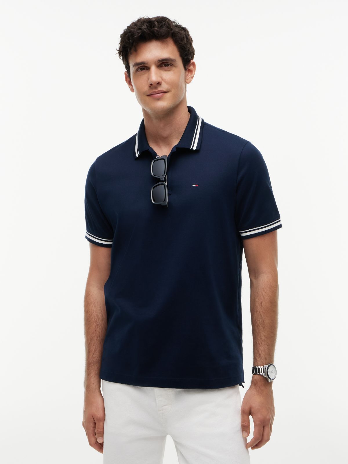 Tommy Flag Regular Fit Tipped Polo Shirt — Blue