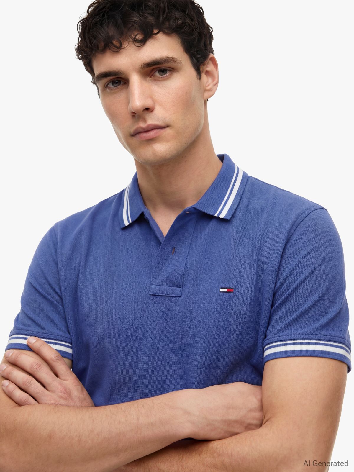 Tommy Flag Regular Fit Tipped Polo Shirt — Blue