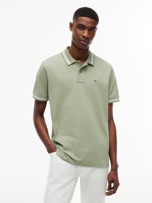 green tommy flag regular fit tipped polo shirt for men tommy jeans