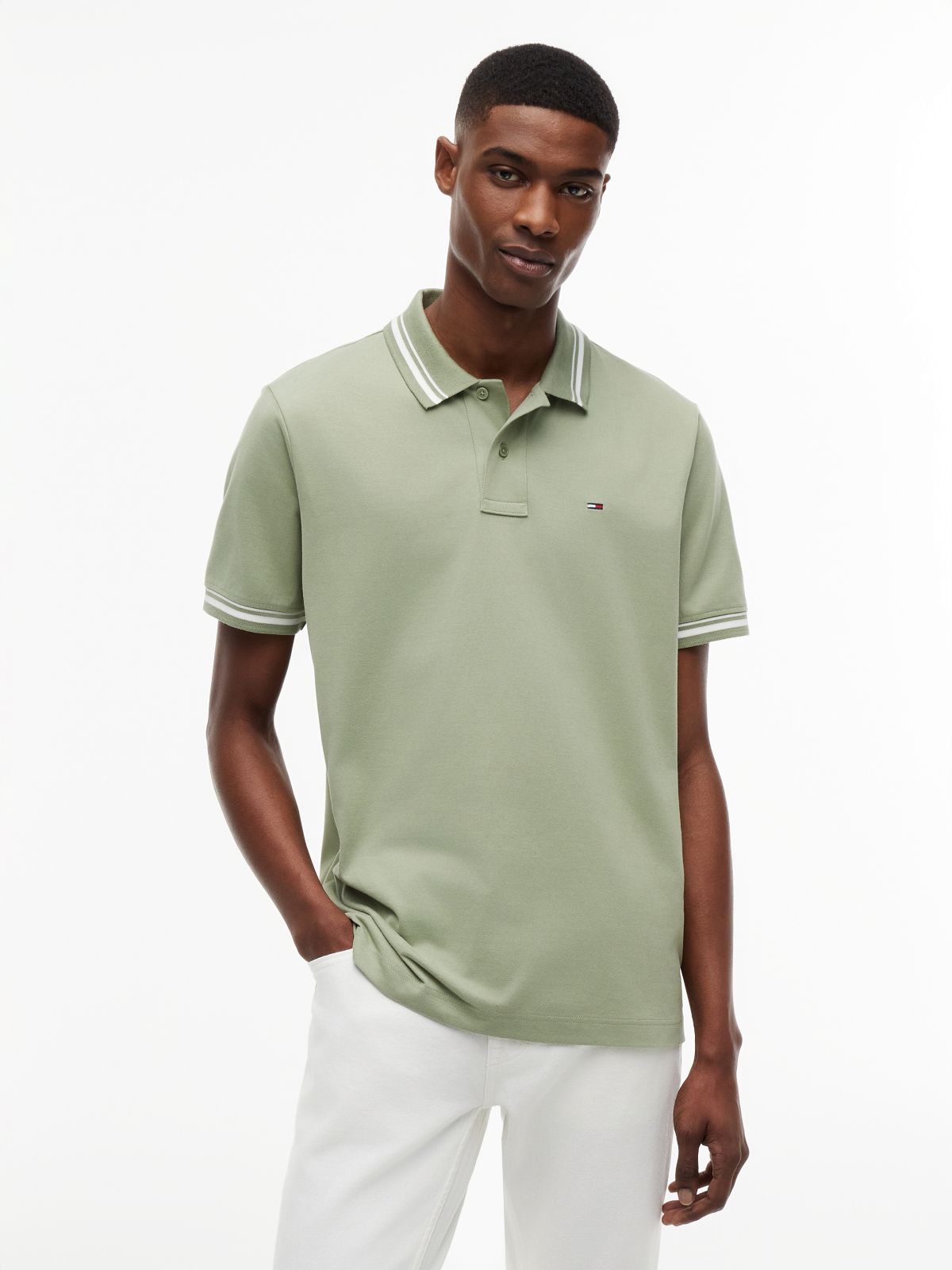 Tommy Flag Regular Fit Tipped Polo Shirt — Green