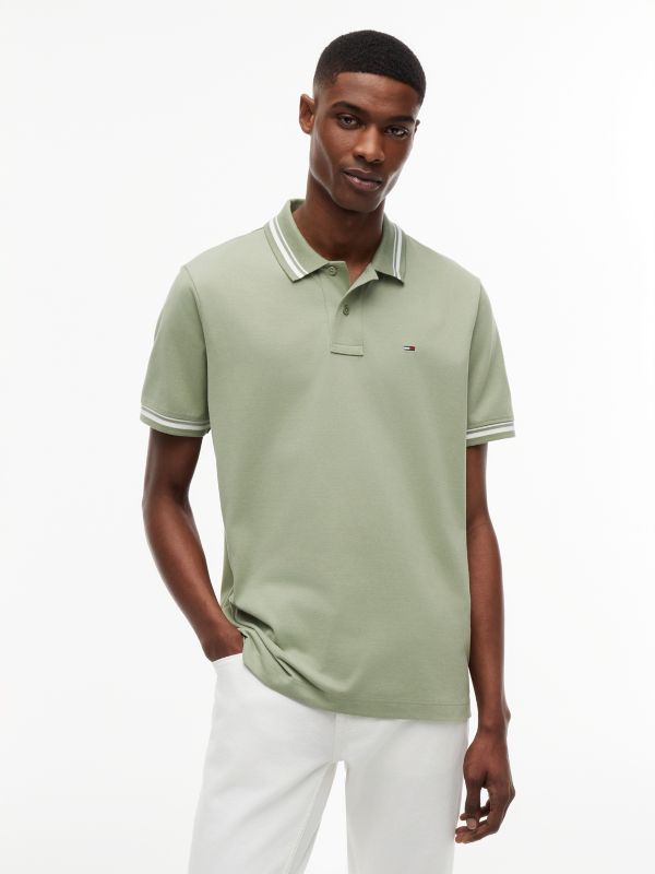Tommy Flag Regular Fit Tipped Polo Shirt — Green