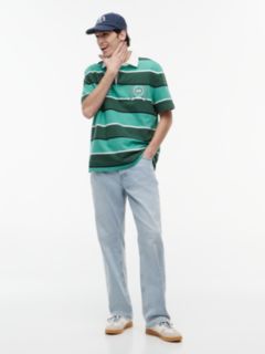 Relaxed Fit Rugby Stripe Embroidery Polo Shirt — Green 2