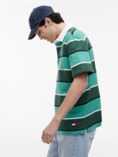 Relaxed Fit Rugby Stripe Embroidery Polo Shirt — Green 3