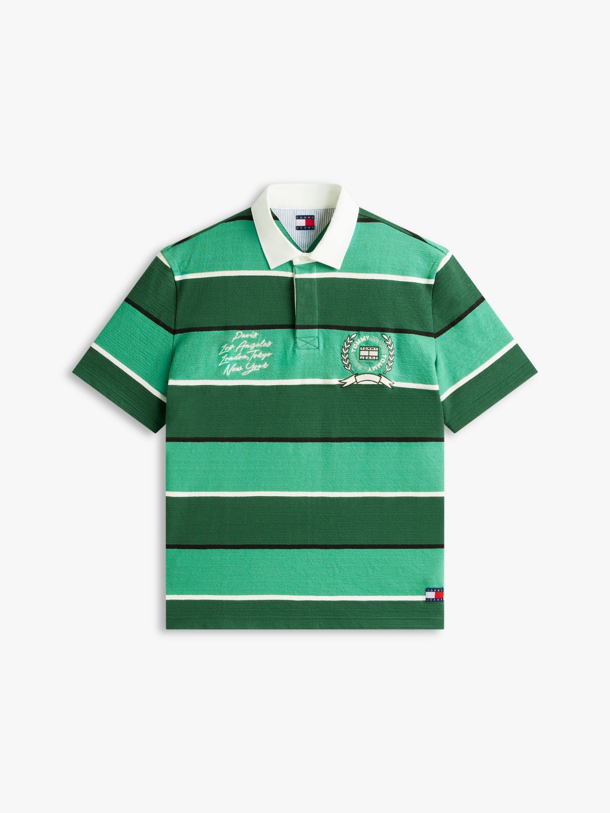 Relaxed Fit Rugby Stripe Embroidery Polo Shirt — Green