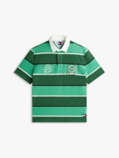 Relaxed Fit Rugby Stripe Embroidery Polo Shirt — Green 5