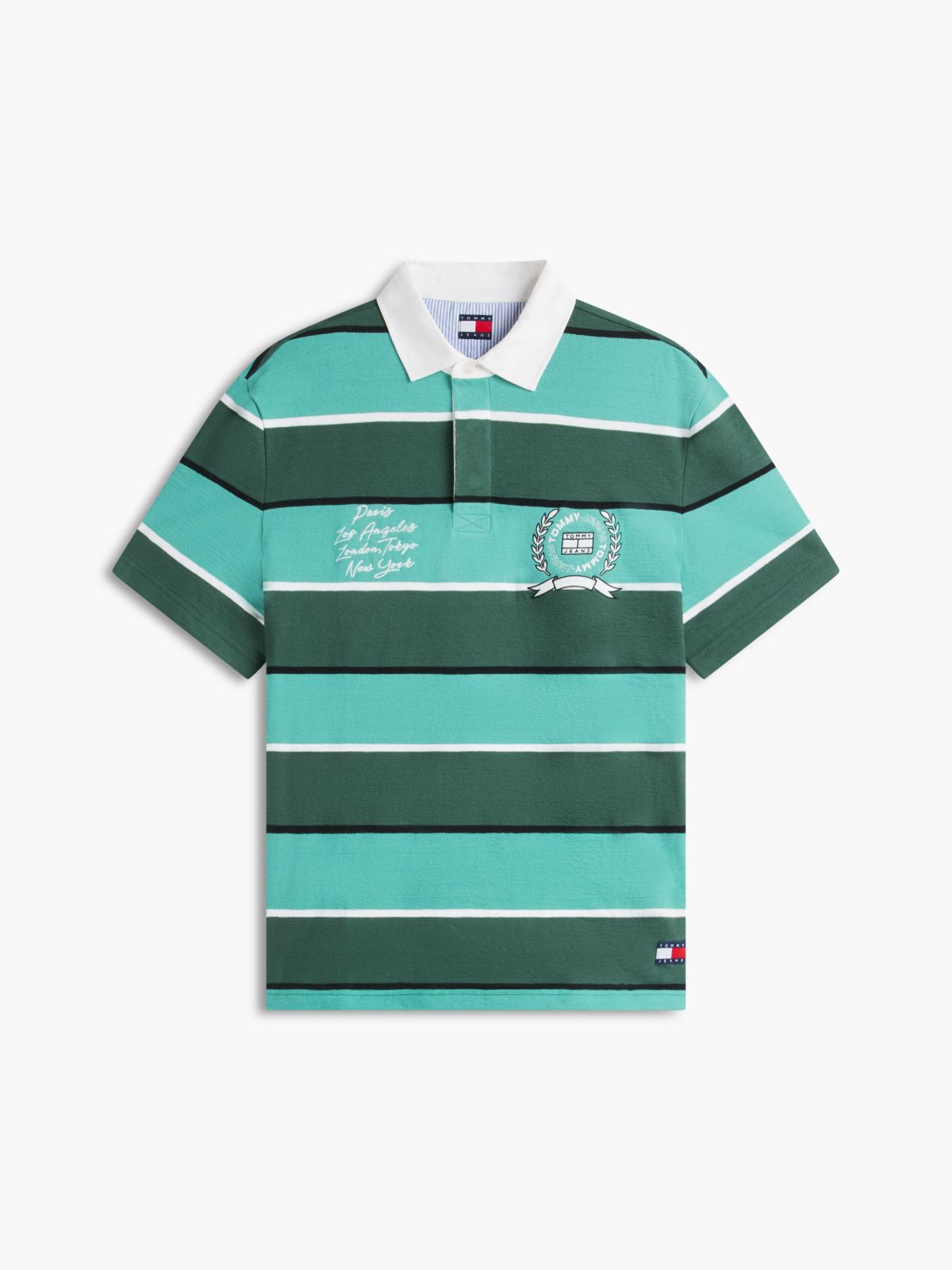 Relaxed Fit Rugby Stripe Embroidery Polo Shirt — Green