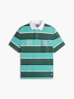Relaxed Fit Rugby Stripe Embroidery Polo Shirt — Green 6