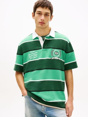 green relaxed fit rugby stripe embroidery polo shirt for men tommy jeans