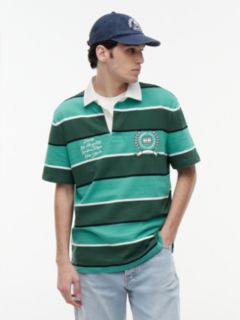 Relaxed Fit Rugby Stripe Embroidery Polo Shirt — Green 1