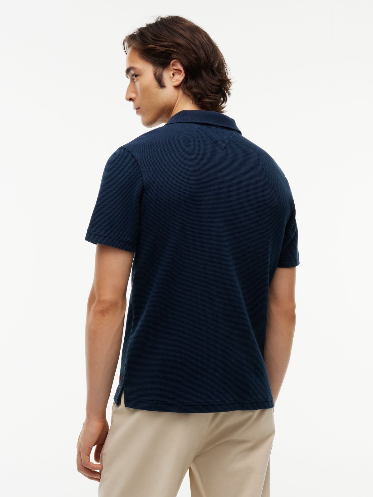 Tommy Badge Regular Fit Waffle Knit Polo Shirt — Blue
