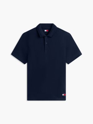 blau tommy flag regular fit waffelstrick-poloshirt für herren - tommy jeans