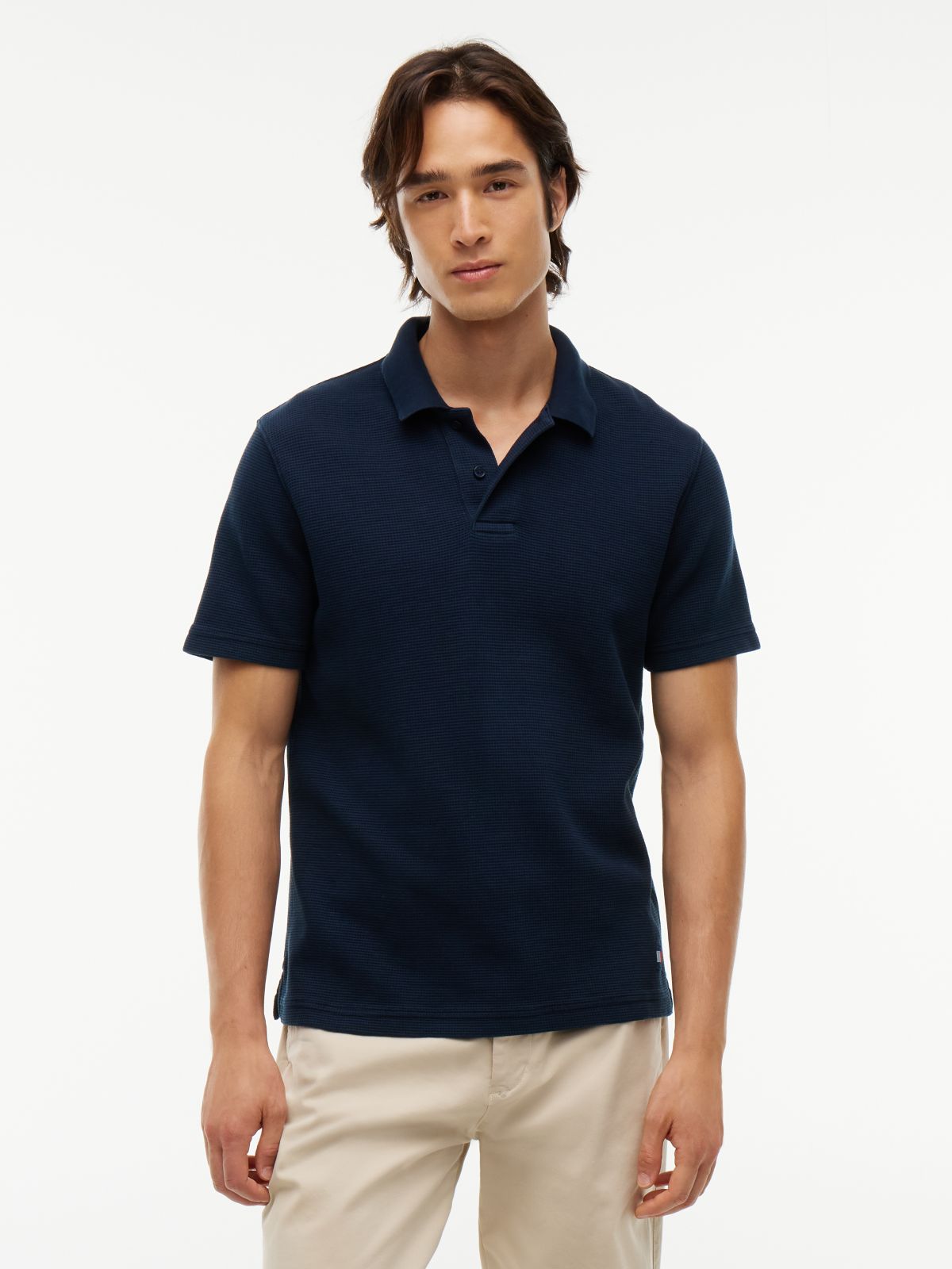 Tommy Badge Regular Fit Waffle Knit Polo Shirt — Blue