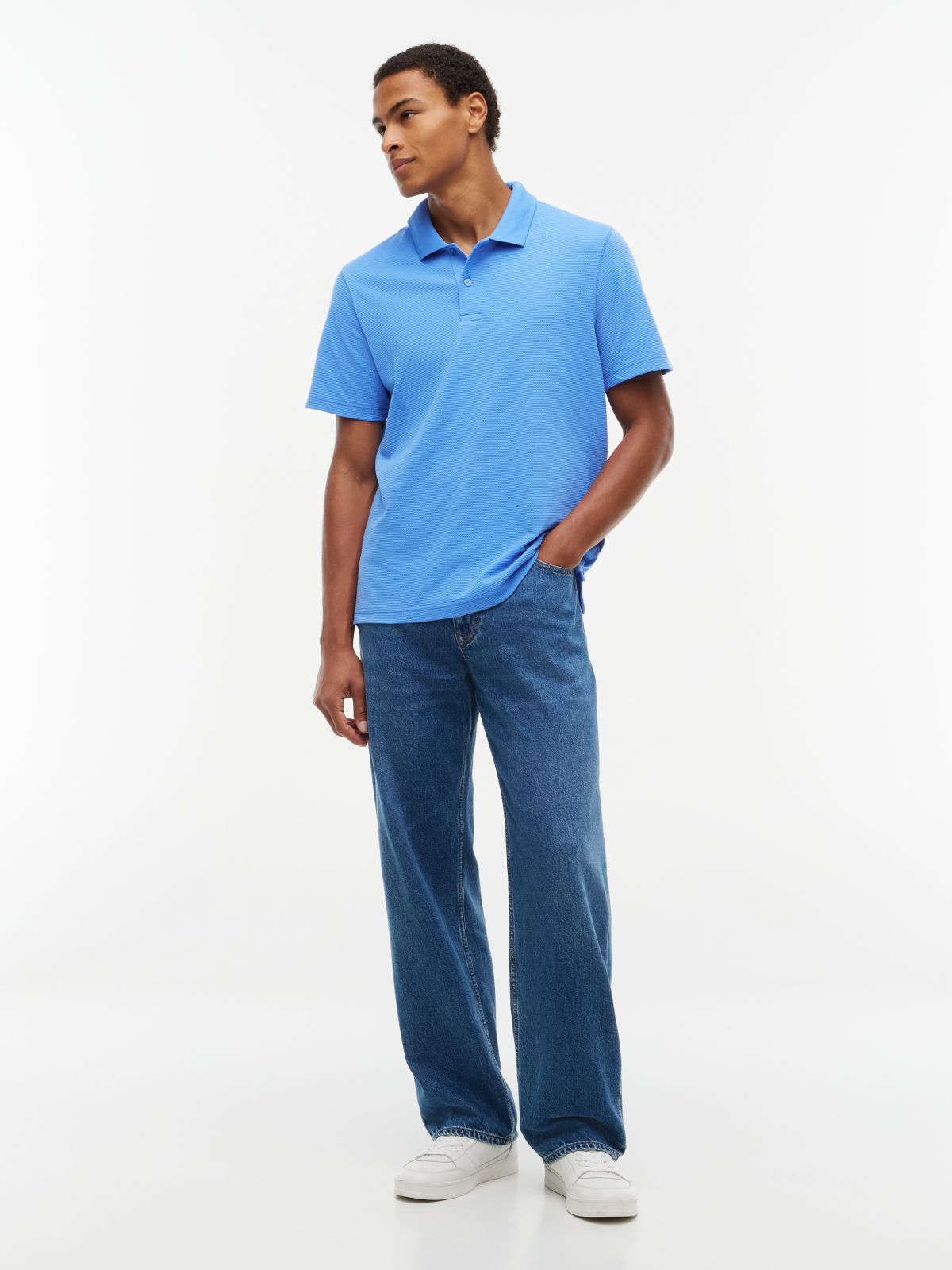 Tommy Badge Regular Fit Waffle Knit Polo Shirt — Blue