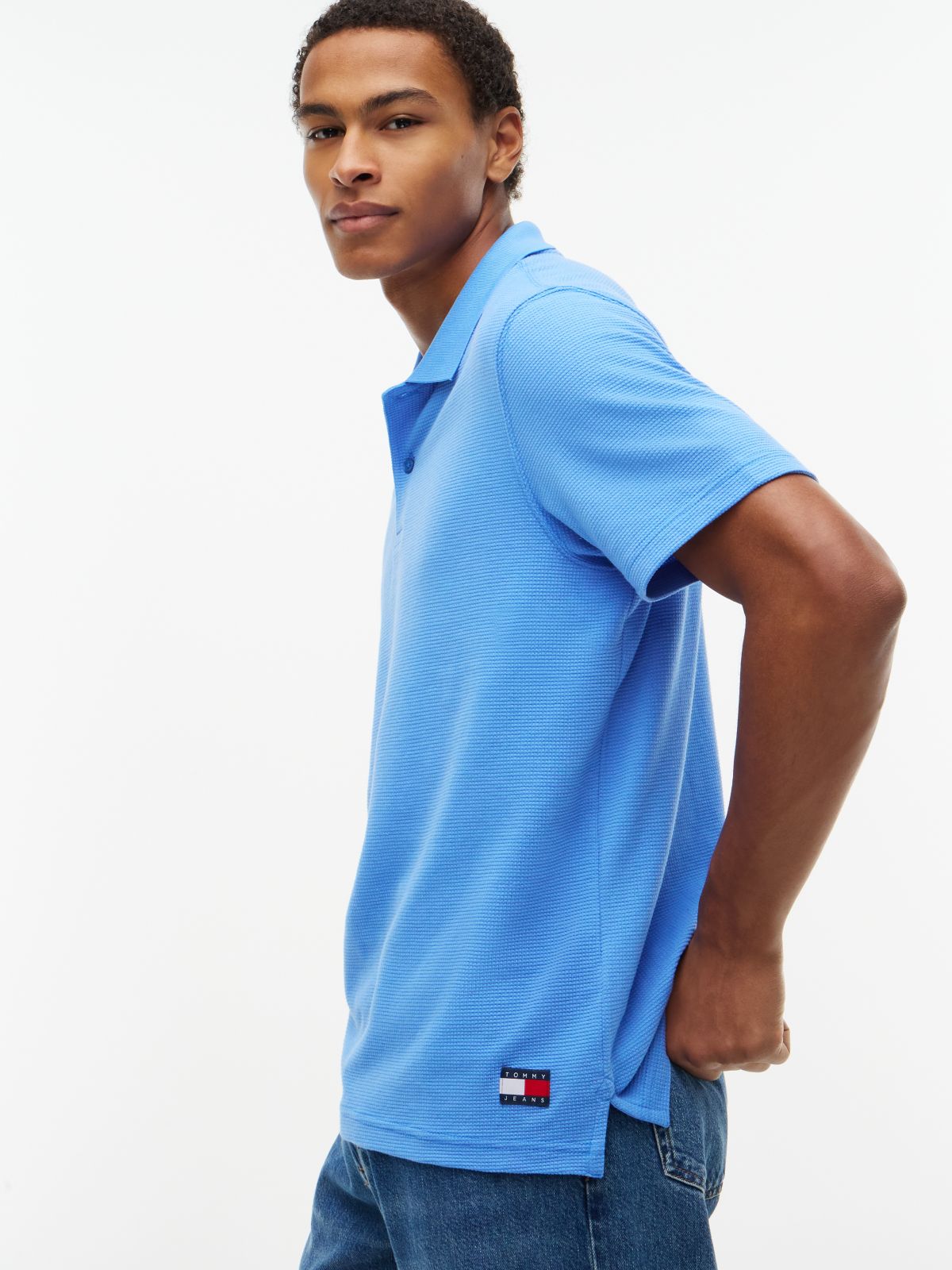 Tommy Badge Regular Fit Waffle Knit Polo Shirt — Blue