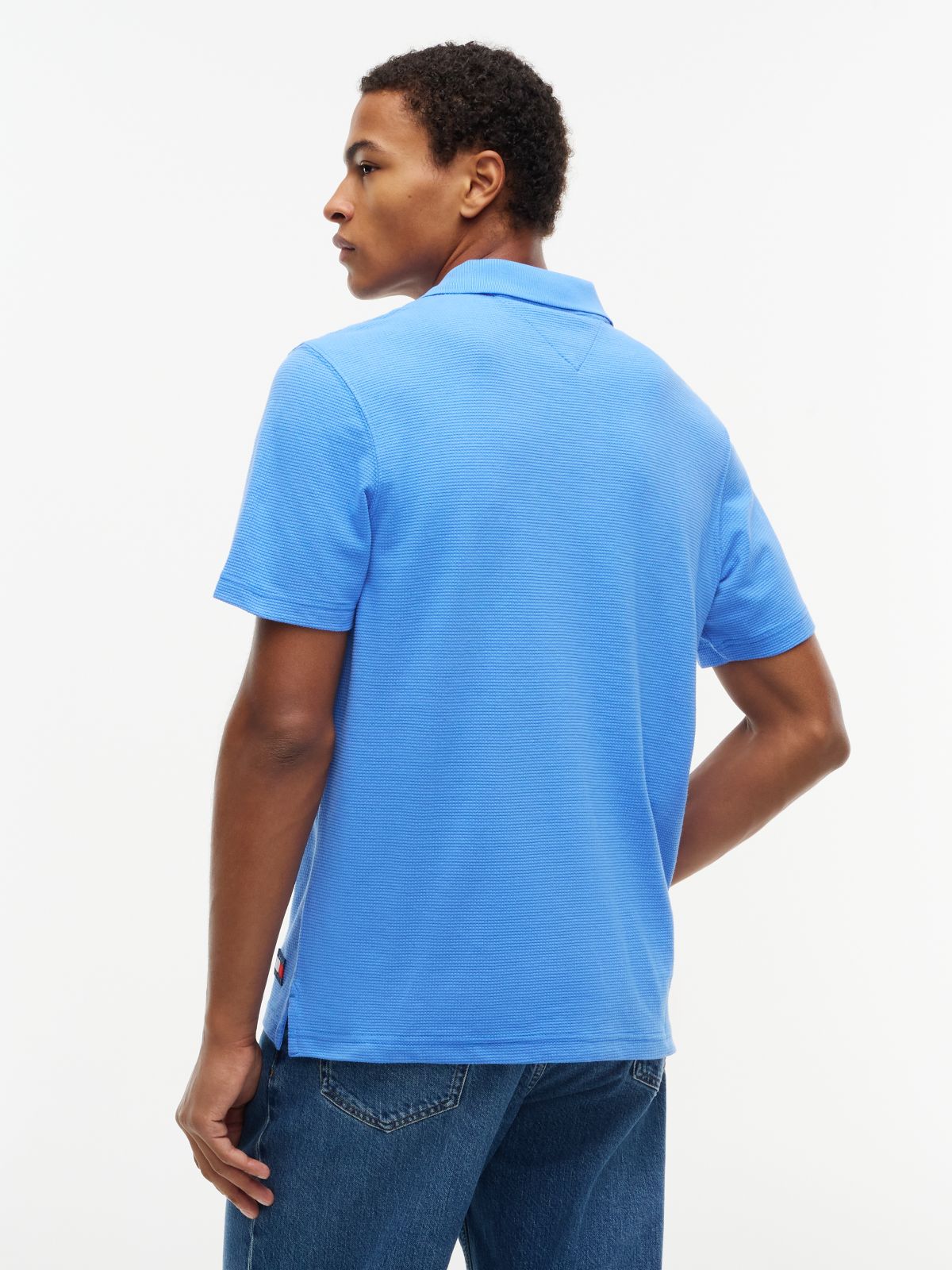 Tommy Badge Regular Fit Waffle Knit Polo Shirt — Blue