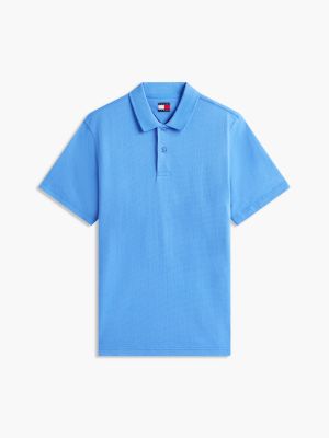 blue tommy badge regular fit waffle knit polo shirt for men tommy jeans