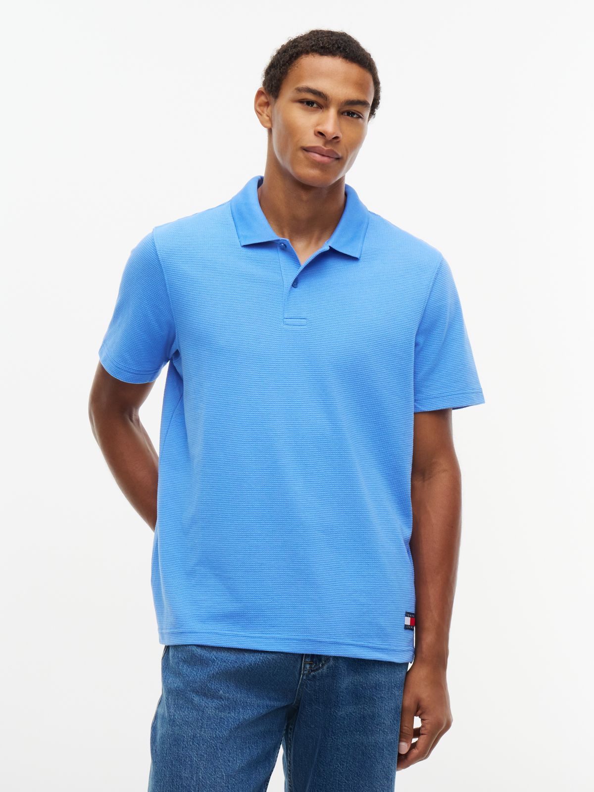 Tommy Badge Regular Fit Waffle Knit Polo Shirt — Blue