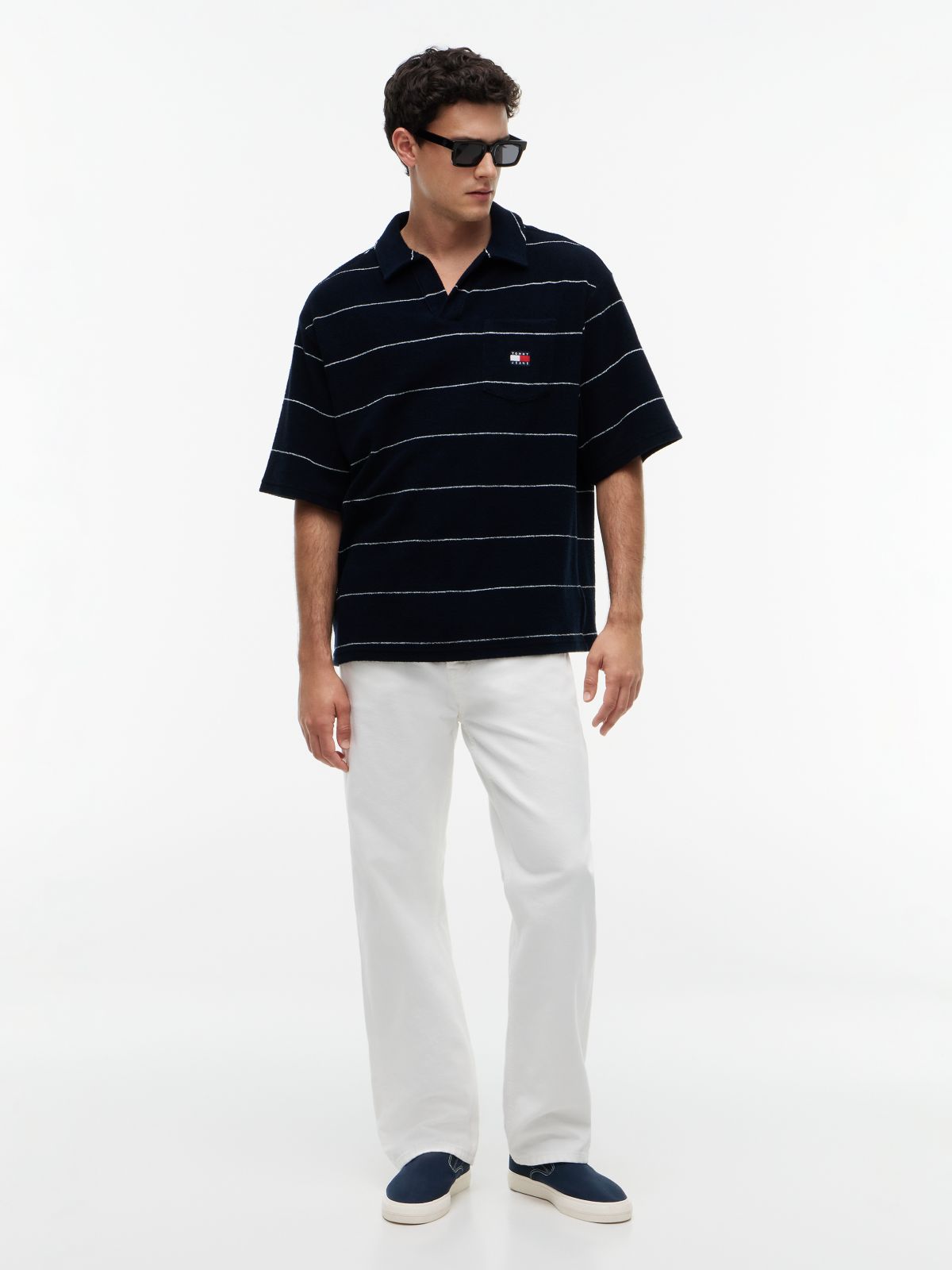 90s Regular Fit Towelling Terry Polo Shirt — Blue