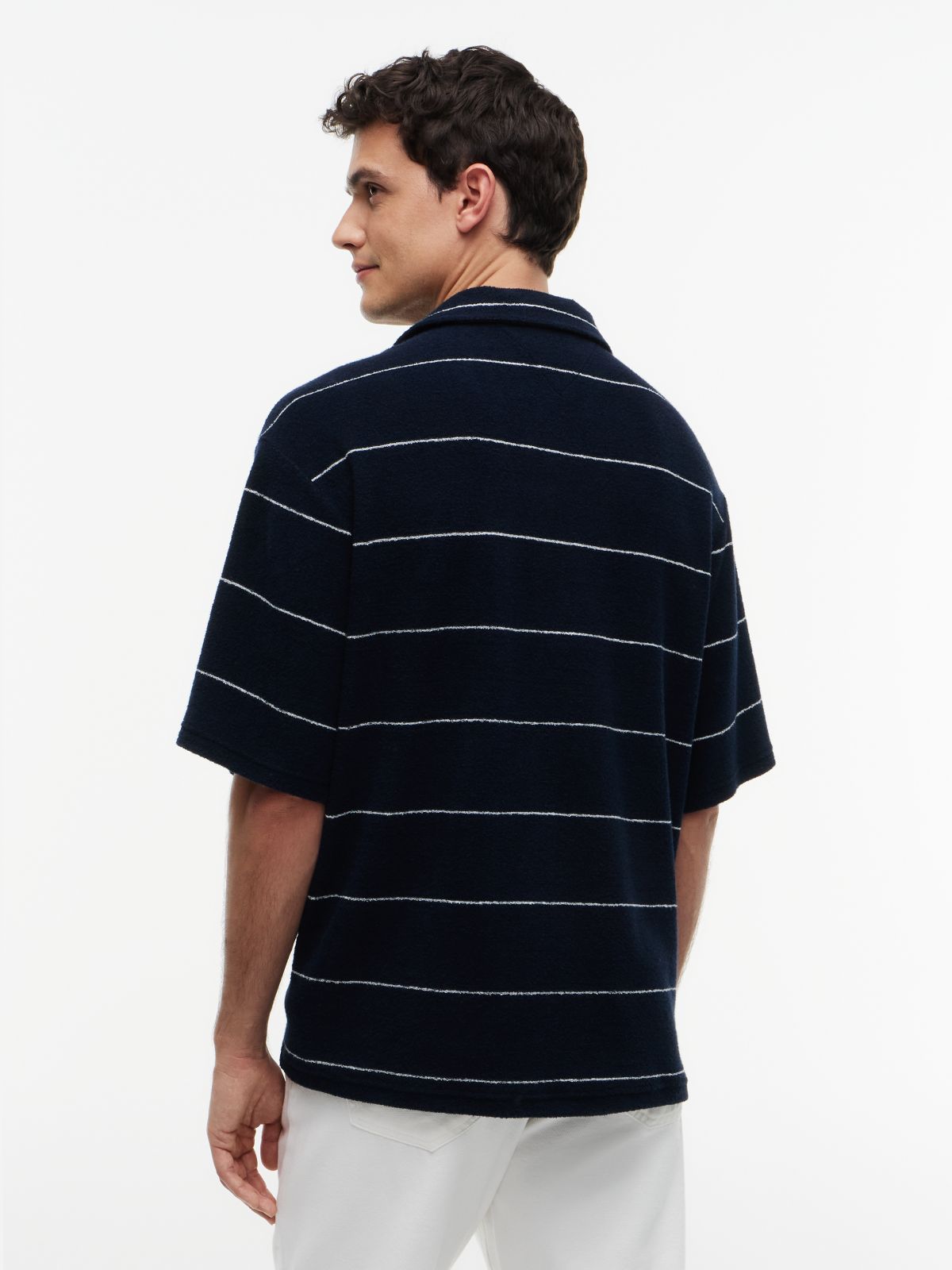 90s Regular Fit Towelling Terry Polo Shirt — Blue