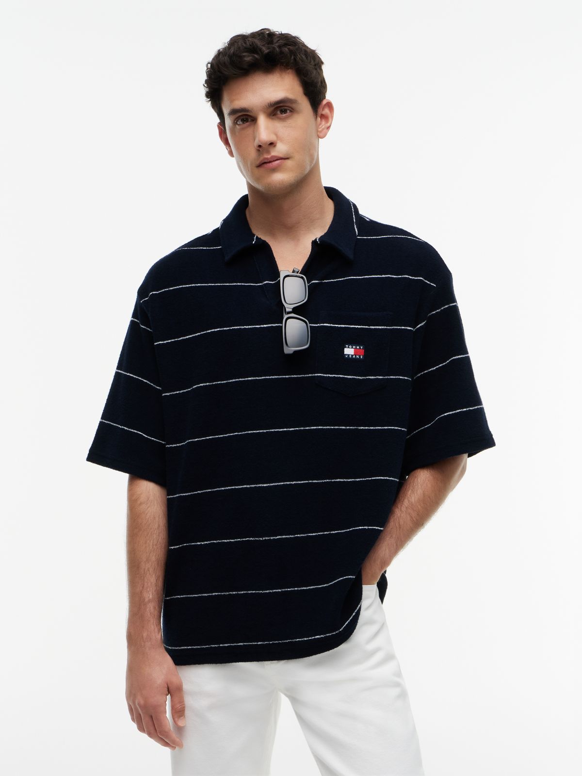 90s Regular Fit Towelling Terry Polo Shirt — Blue