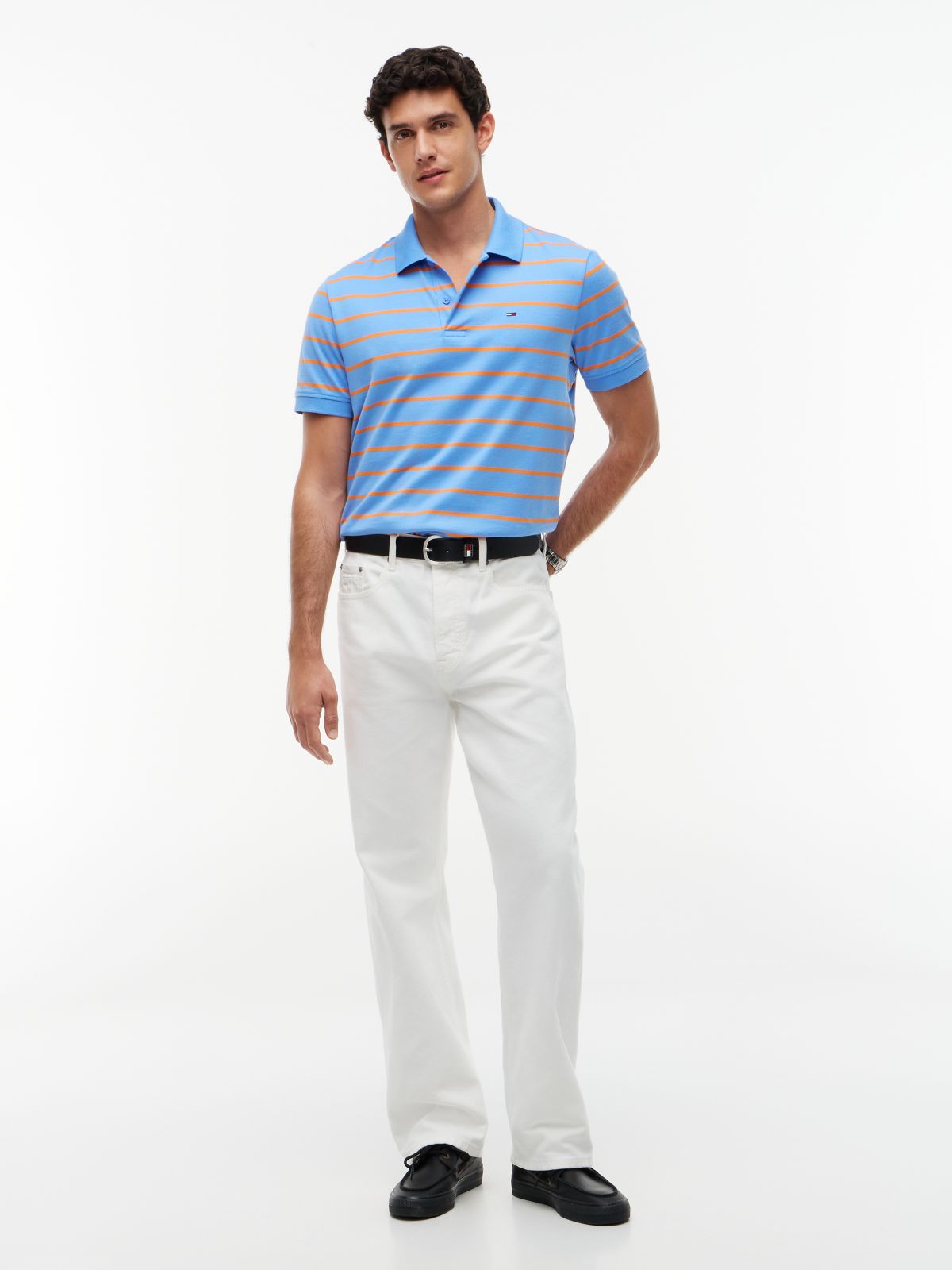 Tommy Flag Regular Fit Stripe Polo Shirt — Blue