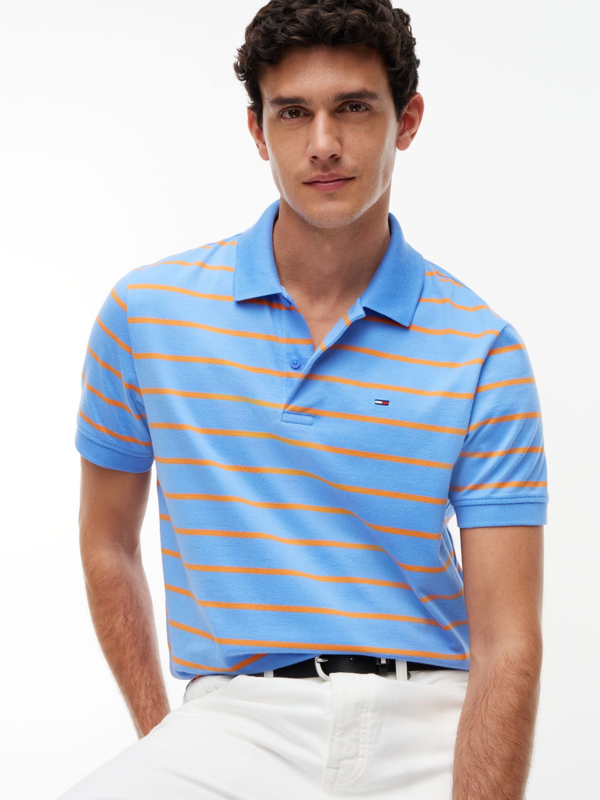 Tommy Flag Regular Fit Stripe Polo Shirt — Blue