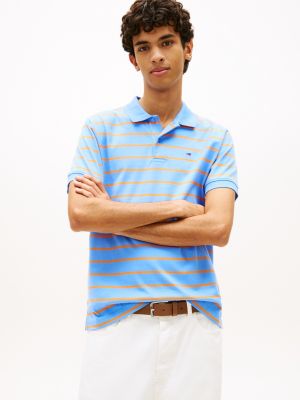 polo de rayas regular con logo bordado blue de hombres tommy jeans