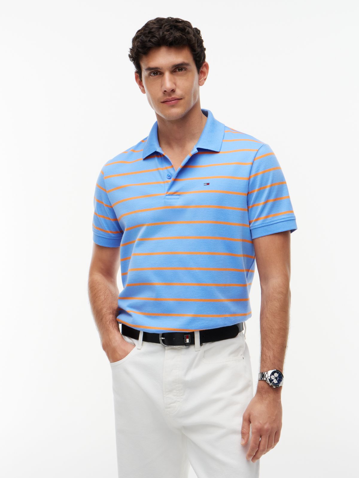 Tommy Flag Regular Fit Stripe Polo Shirt — Blue