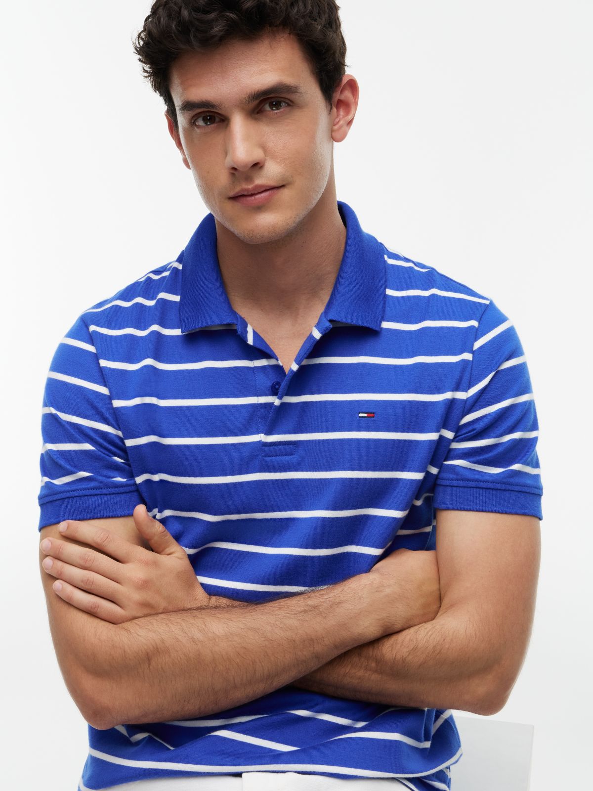Tommy Flag Regular Fit Stripe Polo Shirt — Blue