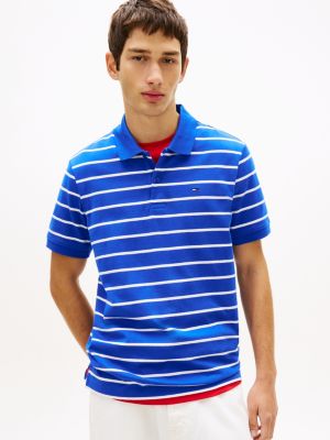 polo de rayas regular con logo bordado blue de hombres tommy jeans