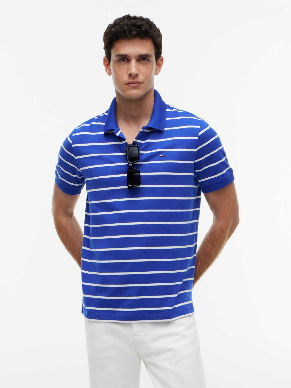 Tommy Flag Regular Fit Stripe Polo Shirt — Blue