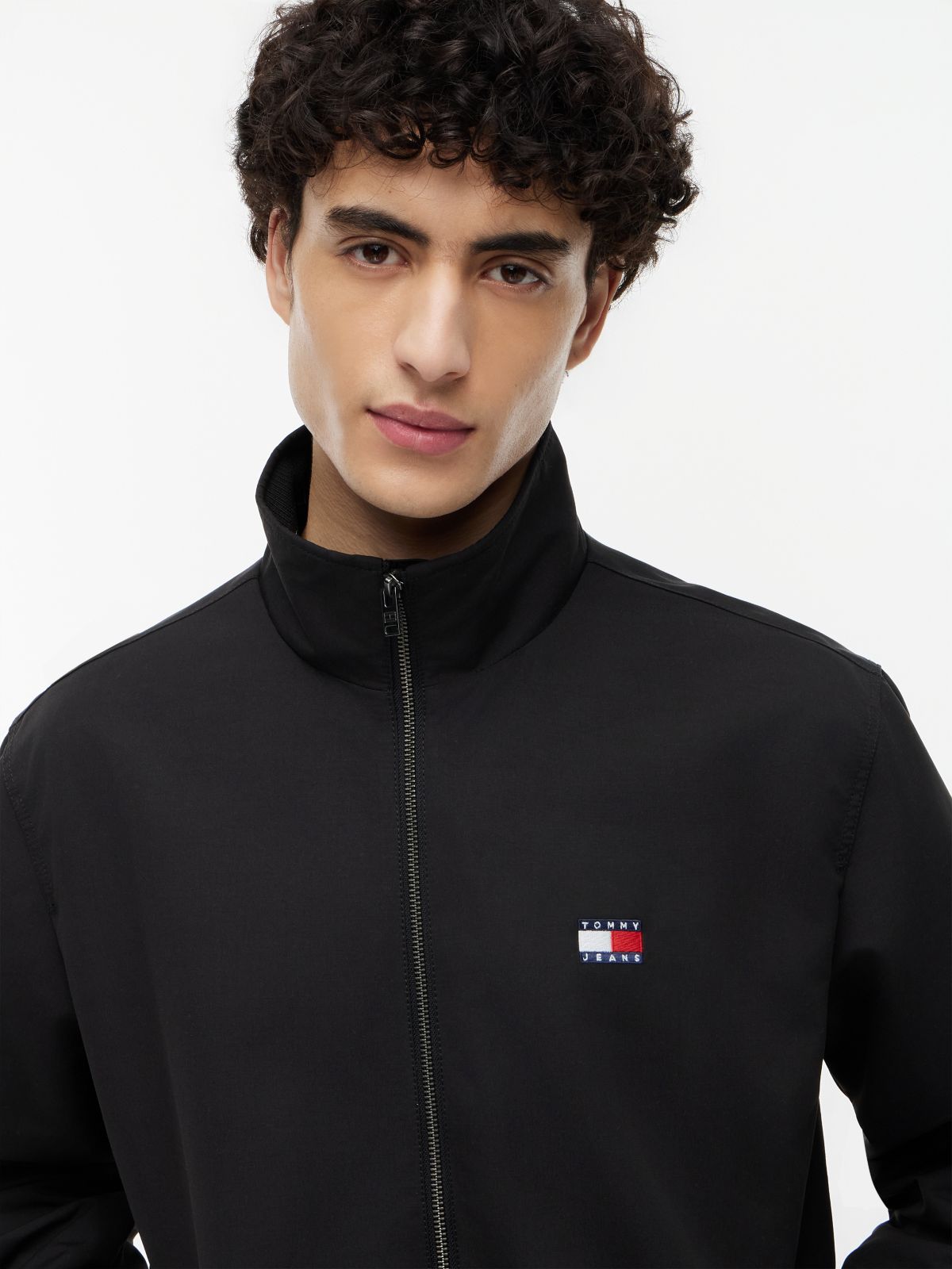 Collar Logo Water Repellent Zip-Thru Jacket — Black