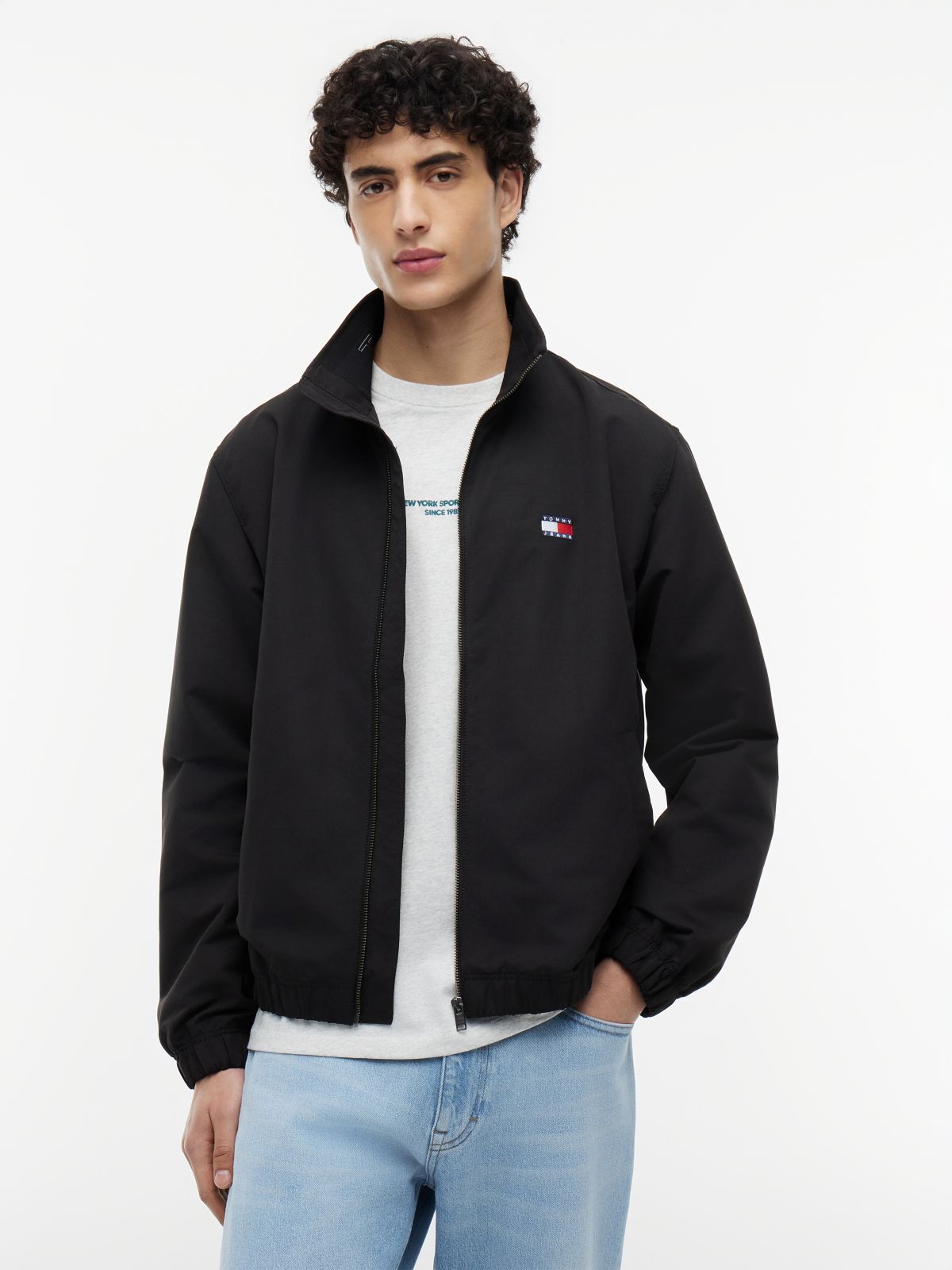 Collar Logo Water Repellent Zip-Thru Jacket — Black