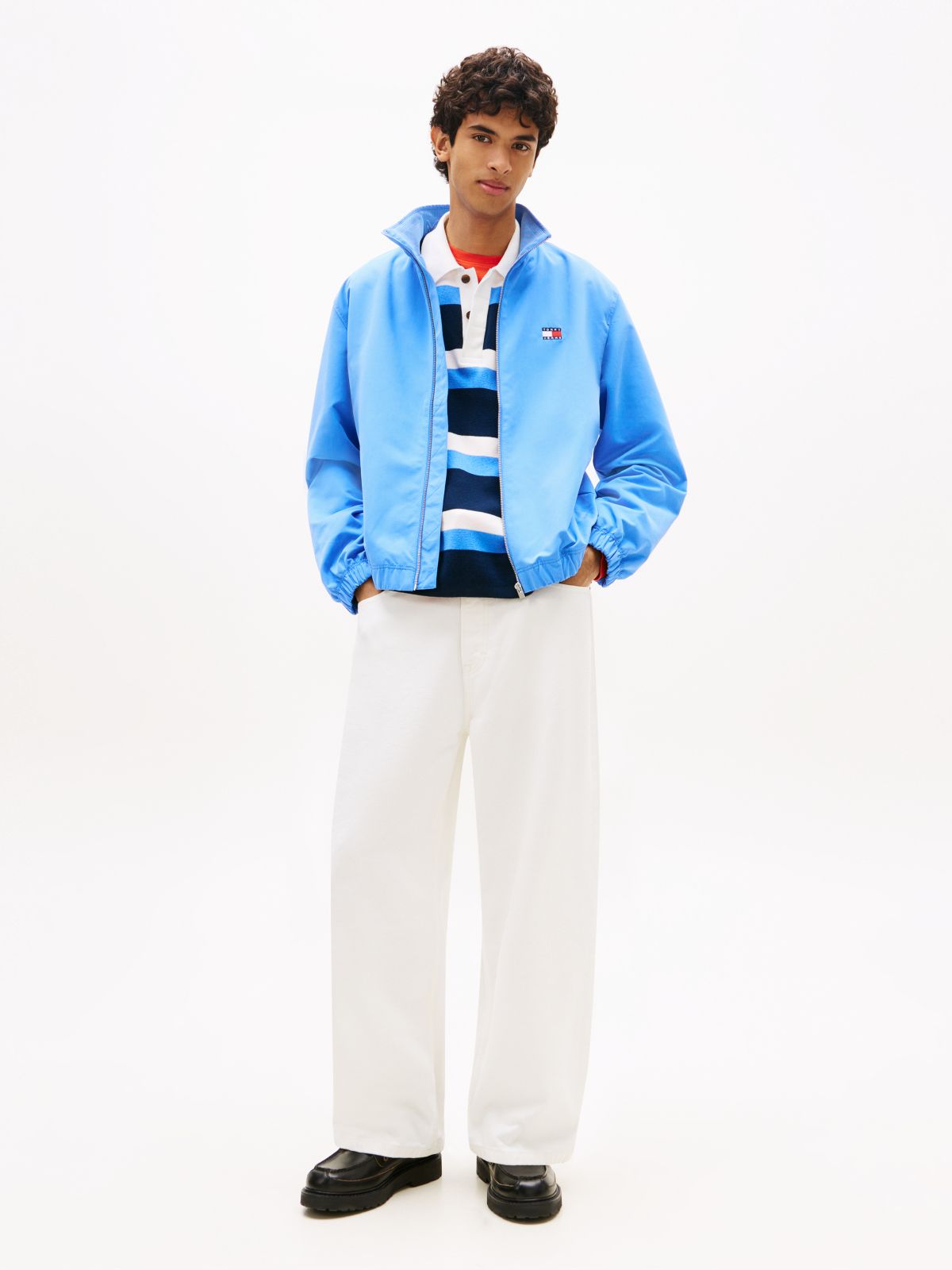 Collar Logo Water Repellent Zip-Thru Jacket — Blue
