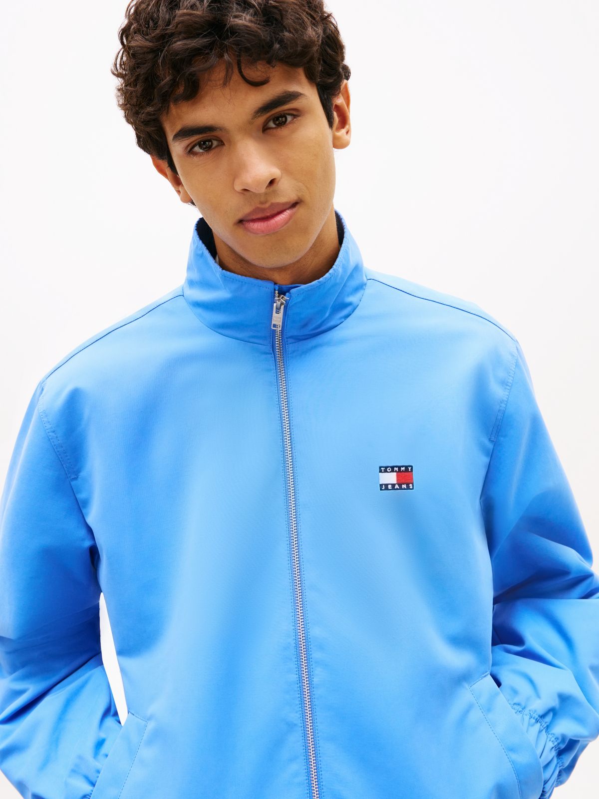 Collar Logo Water Repellent Zip-Thru Jacket — Blue