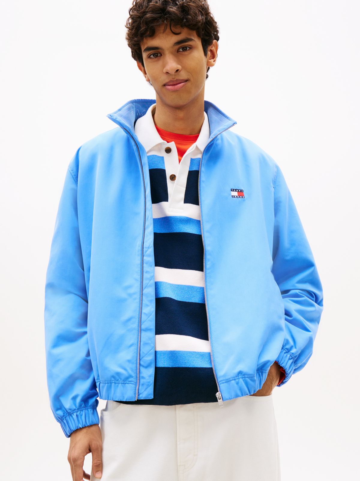 Collar Logo Water Repellent Zip-Thru Jacket — Blue