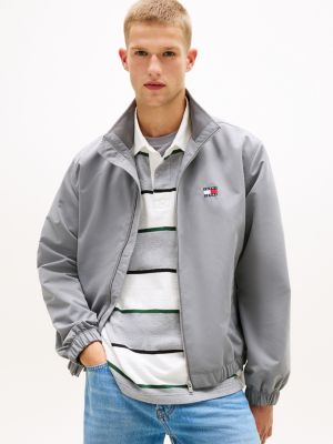 grey collar logo water repellent zip-thru jacket for men tommy jeans