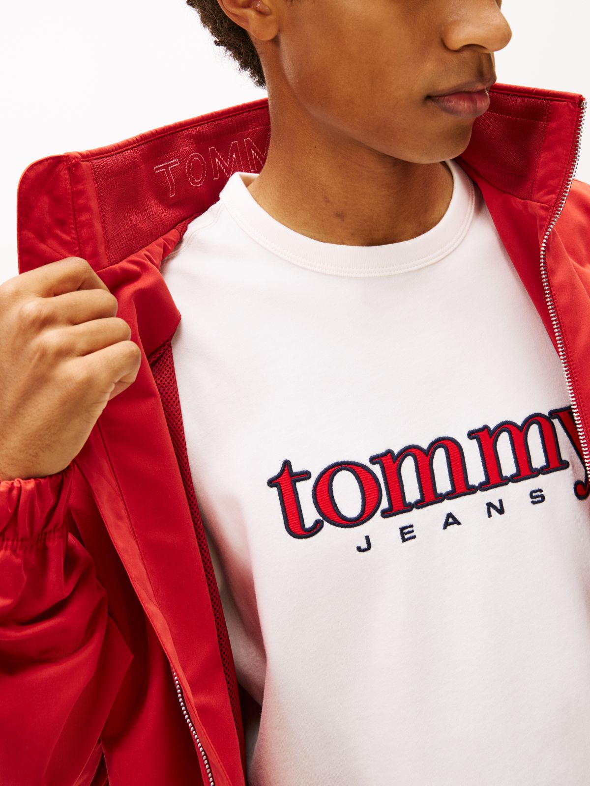Collar Logo Water Repellent Zip-Thru Jacket — Red