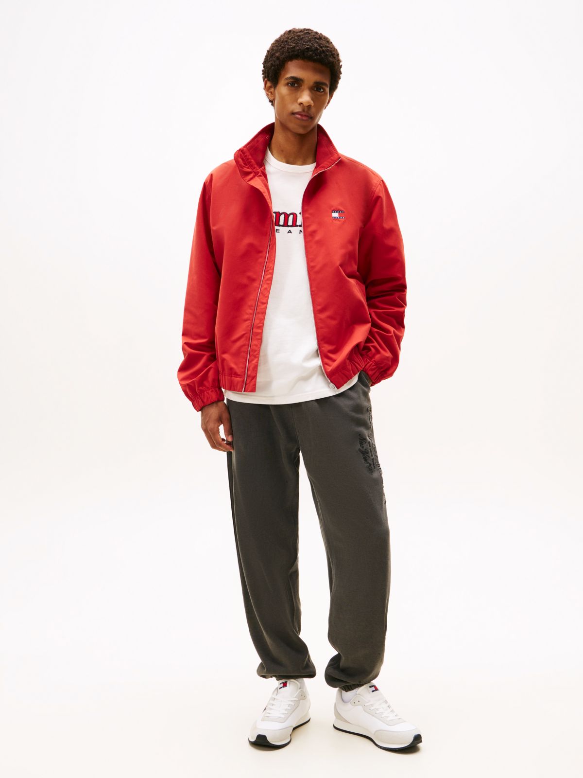 Collar Logo Water Repellent Zip-Thru Jacket — Red