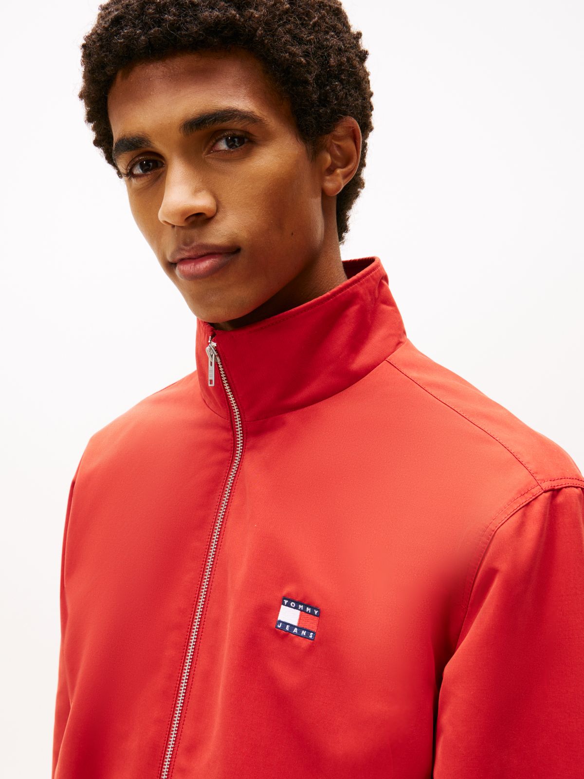 Collar Logo Water Repellent Zip-Thru Jacket — Red