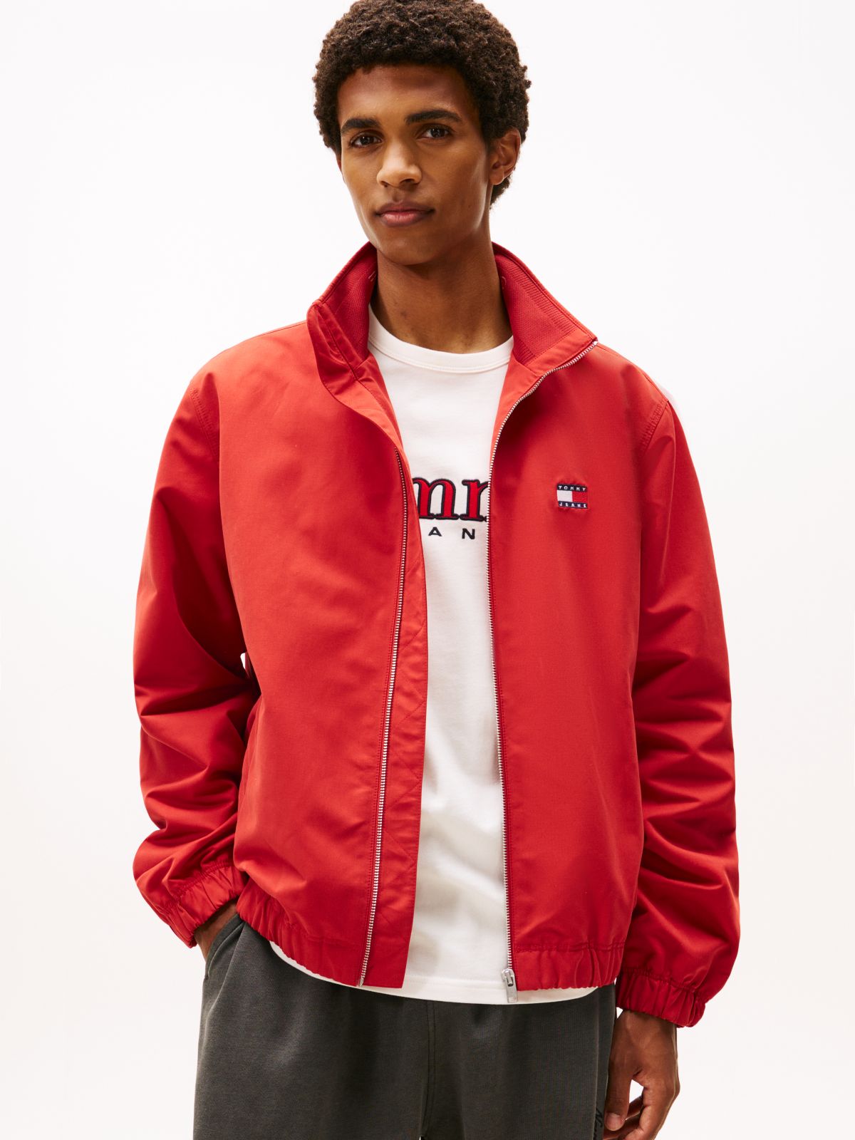 Collar Logo Water Repellent Zip-Thru Jacket — Red