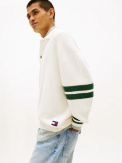 90s Tommy Badge Stripe Sleeve Polo Jumper — White 4